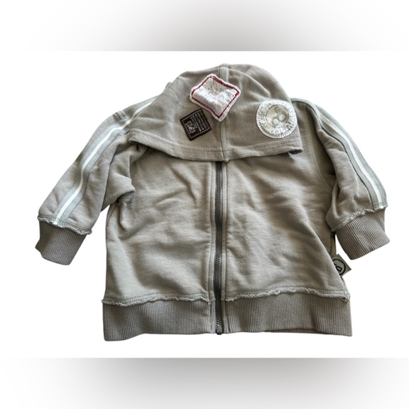 Jean Bourget Toddler Boys Zip Hoodie Patch Details Khaki Gray 18 Months - Picture 1 of 7